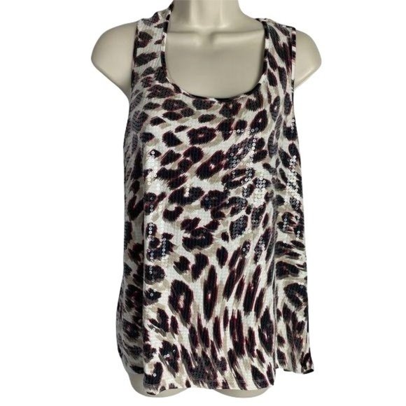 4/$25 Chicos Sequin Leopard Animal Print Shell Tank Top Shirt Women's Sz 2 Large - Picture 1 of 8
